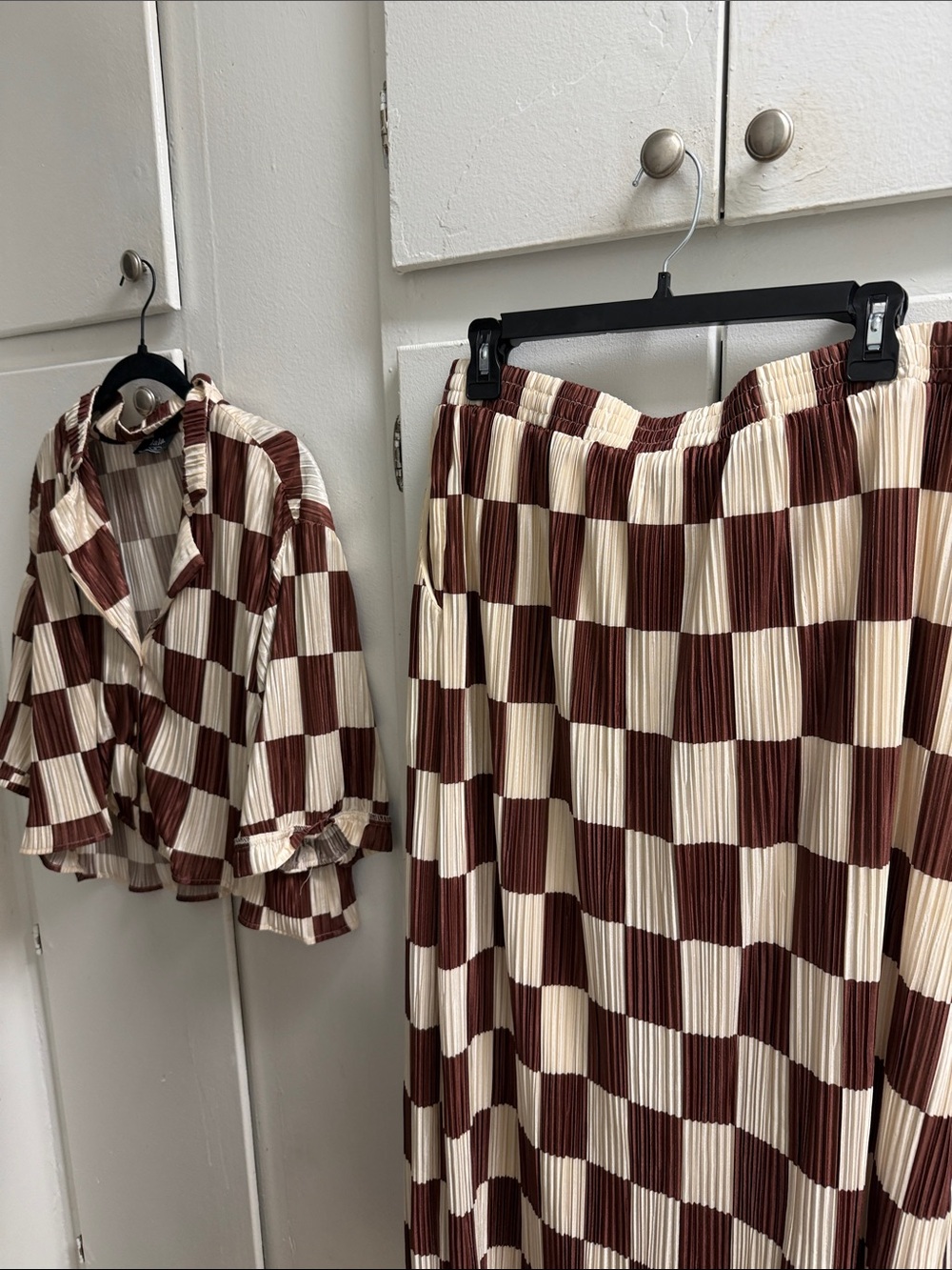 Dressed in LALA Brown and Cream Check Pleated Skirt Set